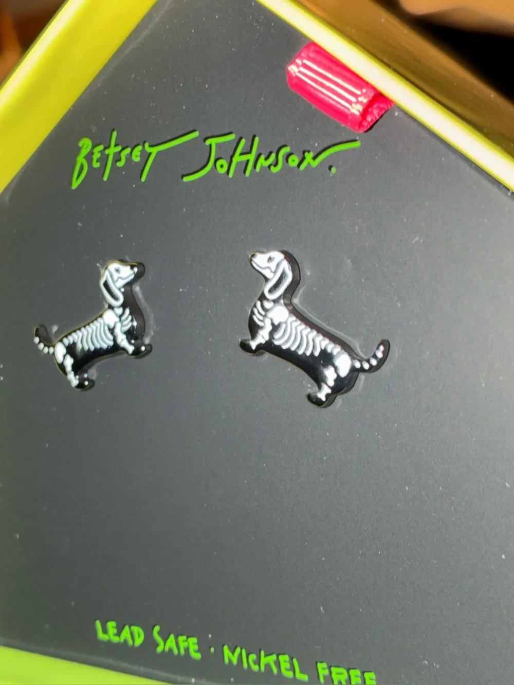 BETSEY JOHNSON Halloween Skeleton Dachshund Dog Puppy Creepy Earrings NEW NWT